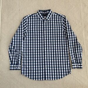 Banana Republic Navy and White Plaid Shirt Grant Fit